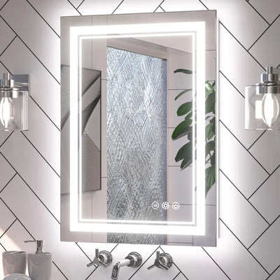 Chrisna LED Bathroom Mirror with Frontlit and Backlit, 3 Colors Temperature & Dimmable Light Anti-Fog Tempered Glass Bathroom Vanity Mirror