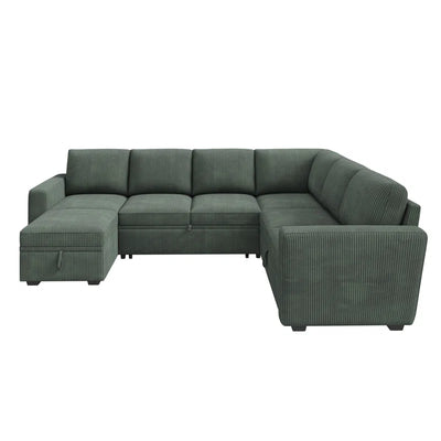 Corduroy Sleeper Sectional U Shaped Modular Sofa Bed with Storage Space