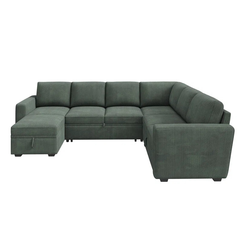 Corduroy Sleeper Sectional U Shaped Modular Sofa Bed with Storage Space