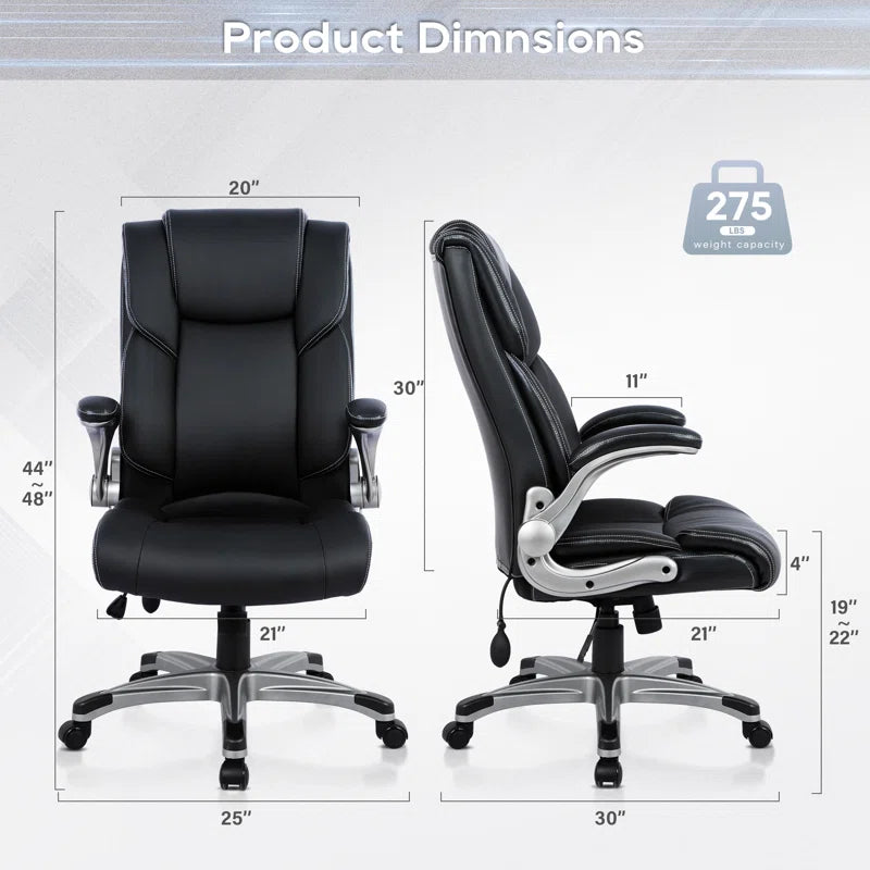Alira Mid-Back Ergonomic Office Chair - PU Leather Executive Chair with Adjustable Lumbar Support, Flip-Up Armrests & Height Adjustment, Rolling Swivel Chair for Home Office