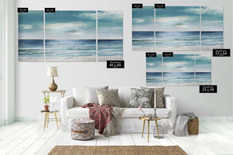 " Blue Silver Shore " 3 - Pieces Painting Print
