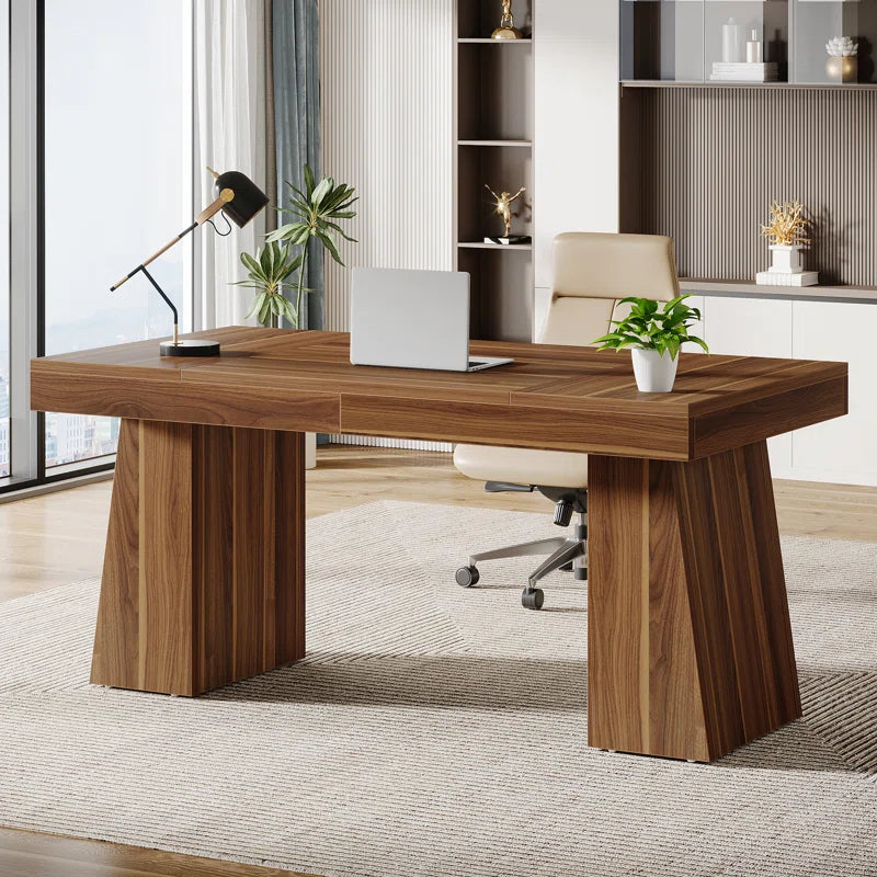 55 Inches Executive Desk with Double Trapezoid Base