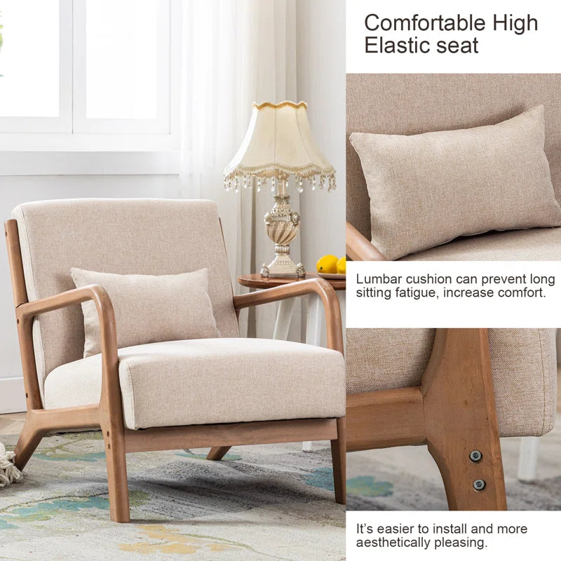 Hertford 26" Wide Mid Century Upholstered Solid Wood Accent Chair with an Extra Pillow