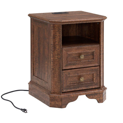 Loiret 2 - Drawers Modern Wood Nightstand with Charging Station,Bed Side Table with Open Storage for Bedroom and Built-In Outlets