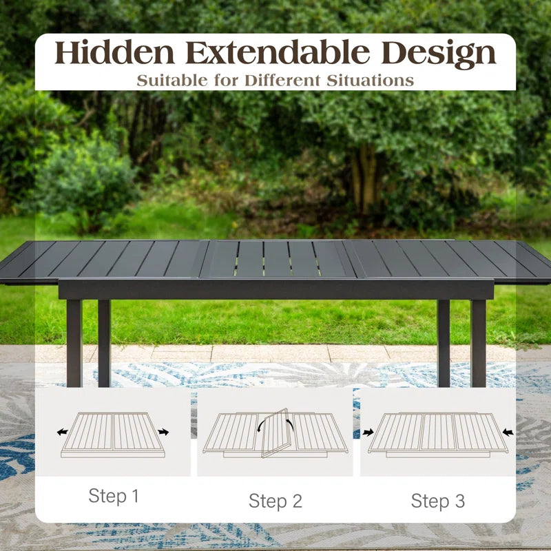 Alyah Extendable Rectangular Steel Outdoor Dining Table
