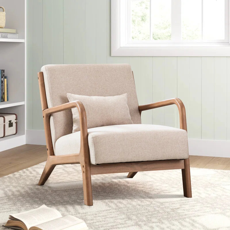 Hertford 26" Wide Mid Century Upholstered Solid Wood Accent Chair with an Extra Pillow