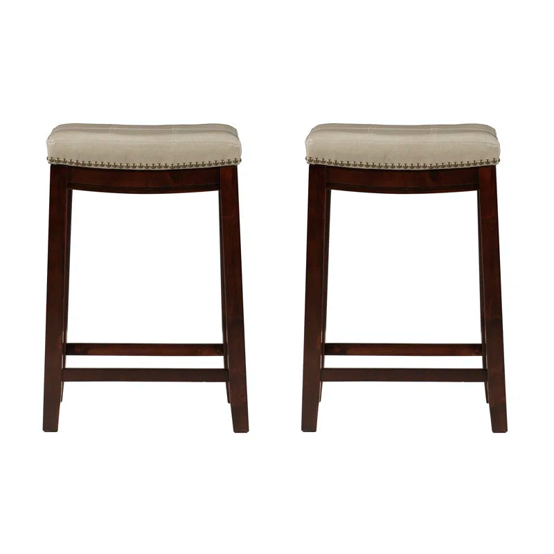 Arlyce 26.5" Solid Wood Backless Counter Stool with Vegan Leather Upholstered Seat