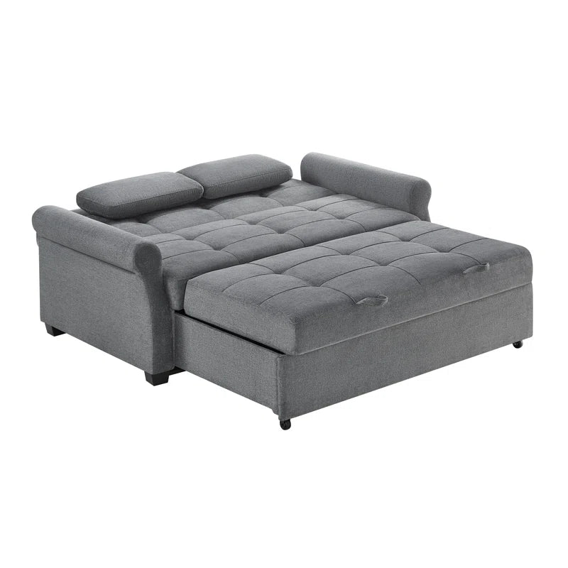 Sabrina 73" Queen Rolled Arm Tufted Back Convertible Sleeper Sofa with Cushions