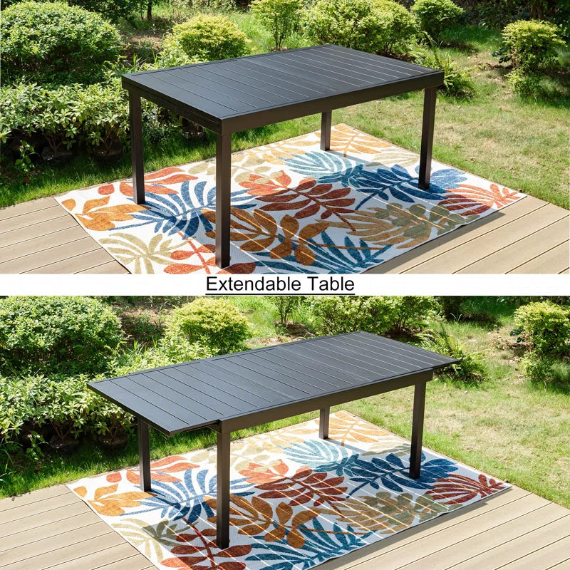 Alyah Extendable Rectangular Steel Outdoor Dining Table