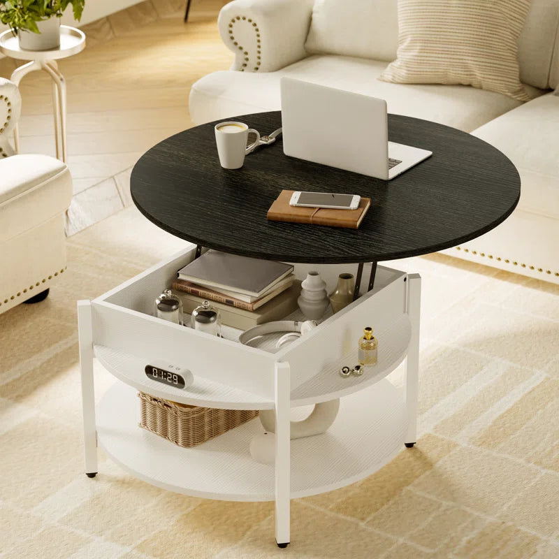 Wynny 27"W round Lift-Top Wood Coffee Table with Storage
