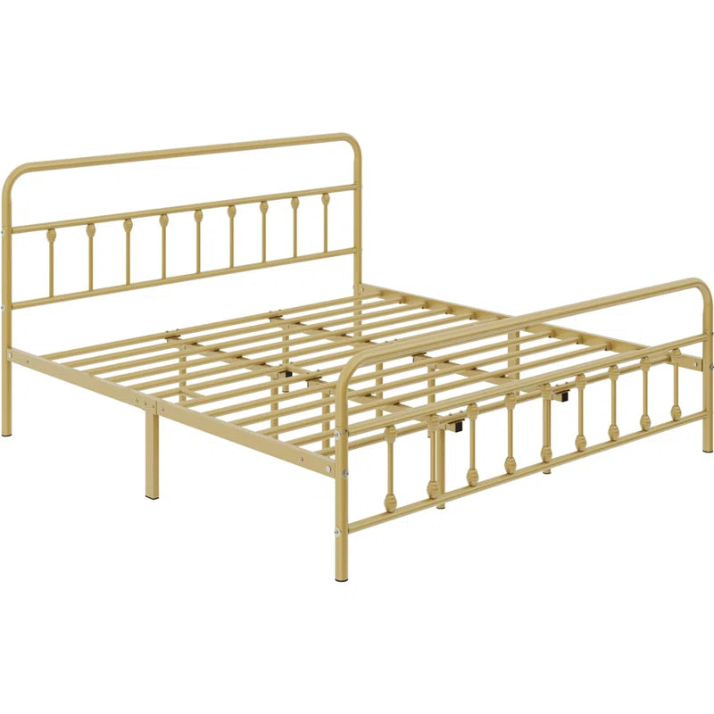 Classic Iron Platform Bed with High Headboard and Footboard