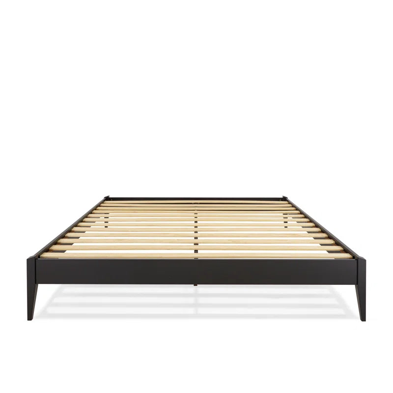 Dinkee Solid Wood Platform Bed without Headboard, Mid-Century Modern Bed Frame