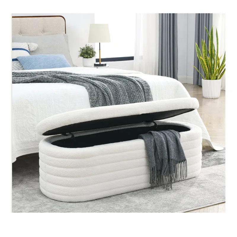 Matt Upholstered 45.5" Teddy Fabric Fluffy Faux Fur Flip Top Storage Bench