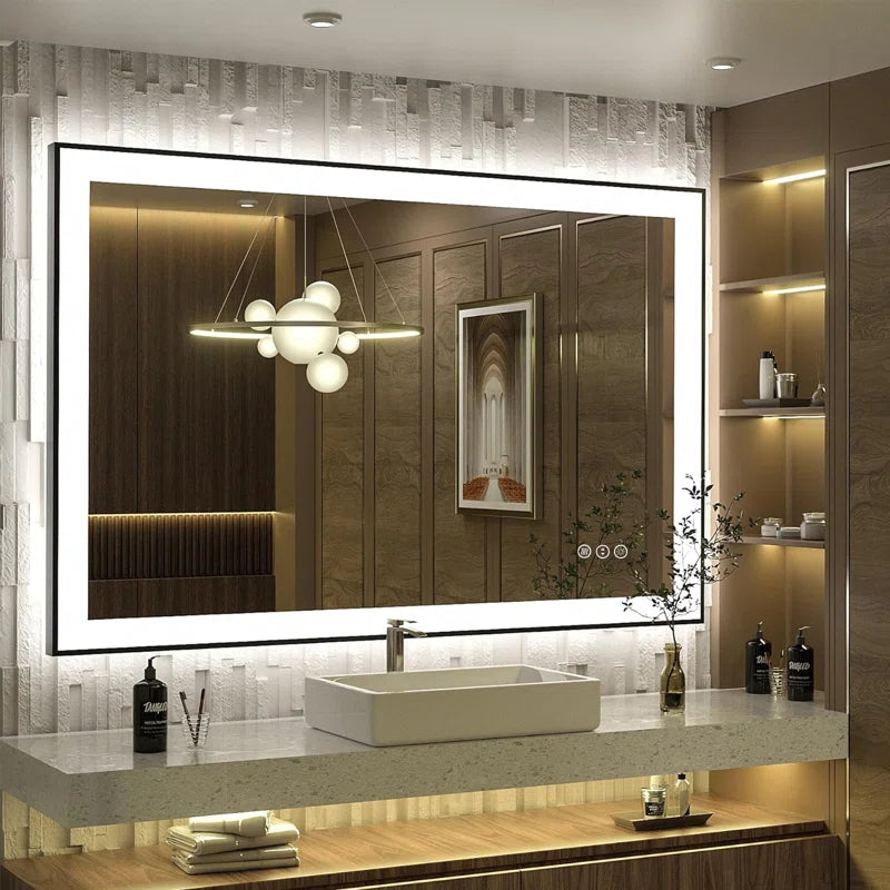 Aevar Super Bright Front & Back LED Lighted Anti-Fog Aluminum Alloy Framed Tempered Glass Bathroom/Vanity Mirror with ETL & 3-Year Warranty