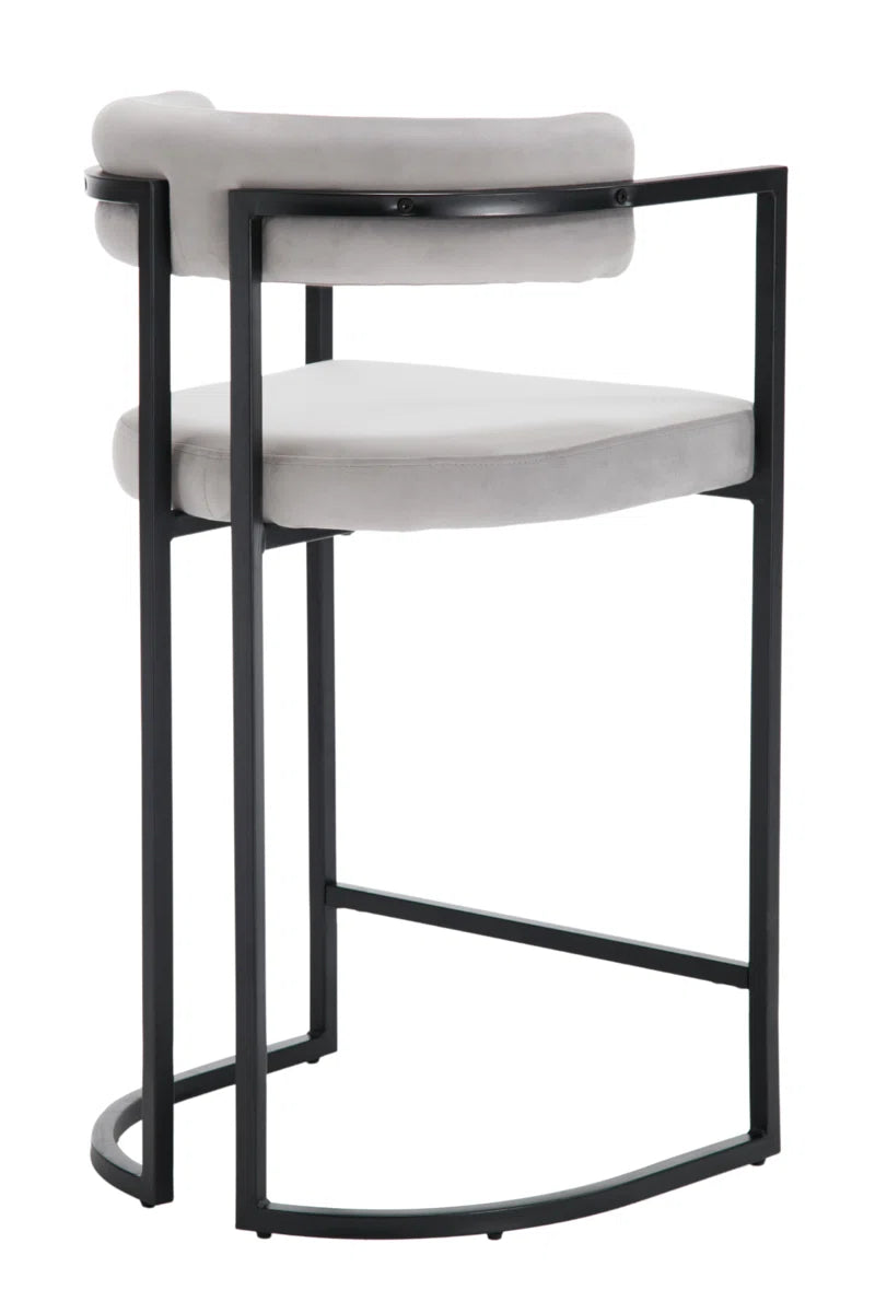 Modern Upholstered Hollow Bar Stool with Armrests and Footrests, Barrel High Stools