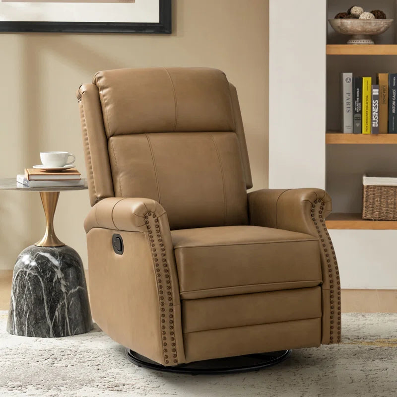 Anouschka 30.5" Wide Swivel Rocking Genuine Leather Manual Recliner