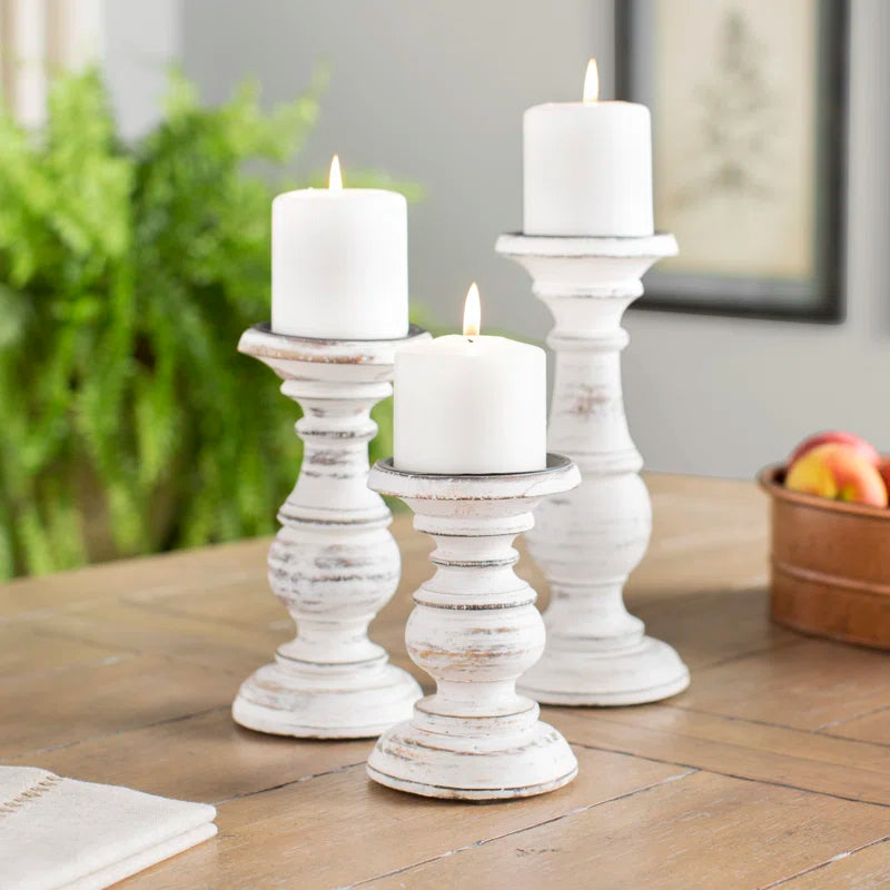 3 Piece Wood Tabletop Candlestick Set