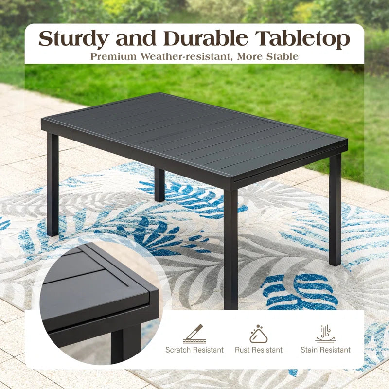 Alyah Extendable Rectangular Steel Outdoor Dining Table