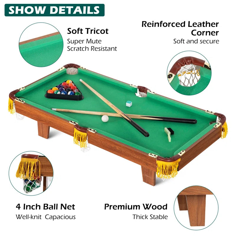 36" Mini Tabletop Pool Set with Balls, Sticks, Chalk, Brush & Triangle