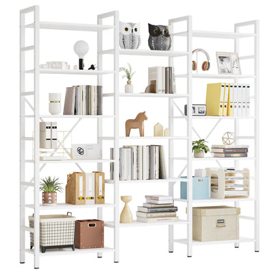 Maziah Bookcases and Bookshelves Triple Wide 5 Tiers Industrial Bookshelf, Large Etagere Bookshelf Open Display Shelves with Metal Frame for Living Room Bedroom Home Office