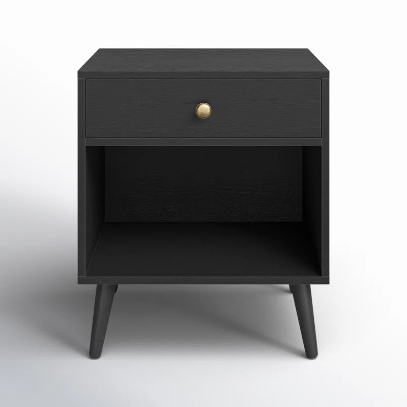 Vansant 1 - Drawer Nightstand with Drawer and Open Compartment, Solid Wood Legs