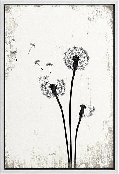 Dandelion Whimsy Minimalist Neutral Vintage Living Room Picture Framed Canvas Print Large Wall Art