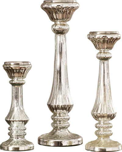 3 Piece Glass Tabletop Candlestick Set