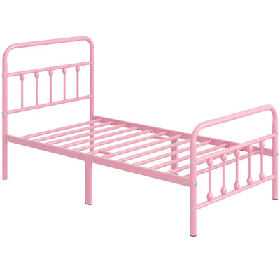 Classic Iron Platform Bed with High Headboard and Footboard
