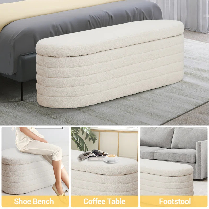 Matt Upholstered 45.5" Teddy Fabric Fluffy Faux Fur Flip Top Storage Bench