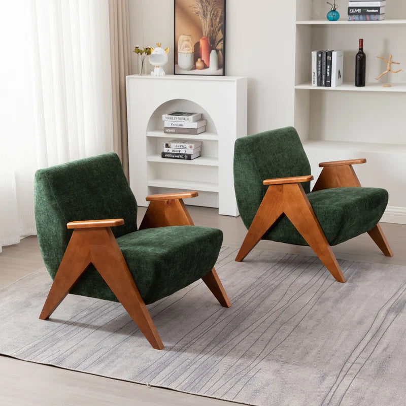 Upholstered Armchair with Wooden Legs (Set of 2)