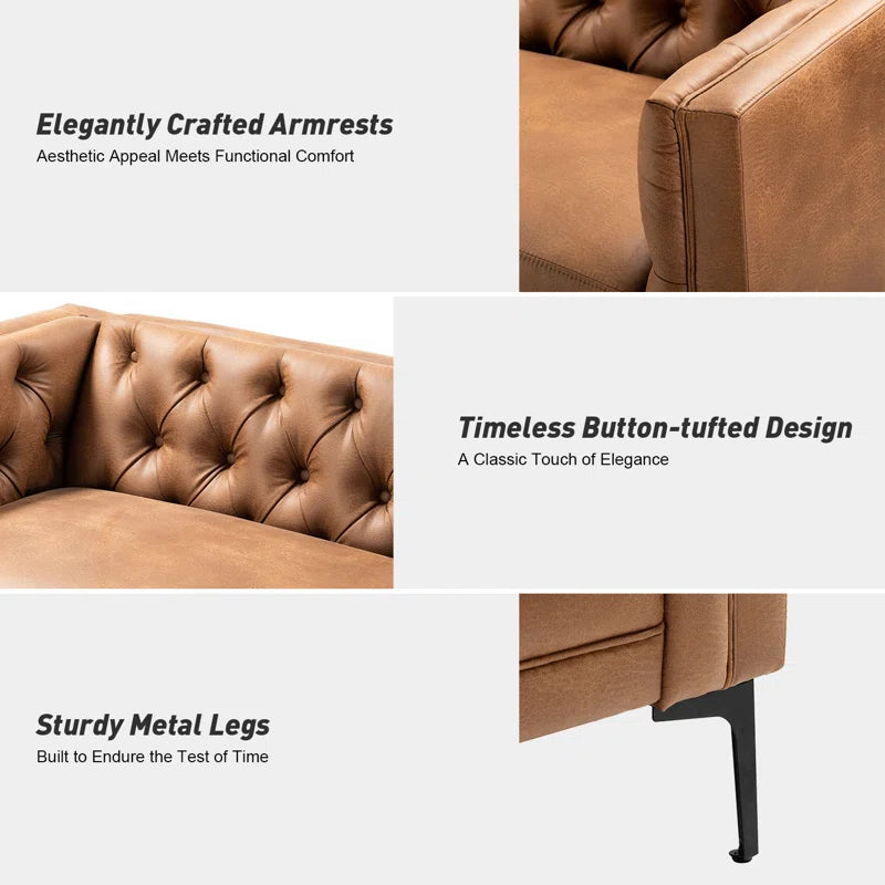 Brinna Contemporary 84" Upholstered Button-Tufted Sofa with Metal Legs