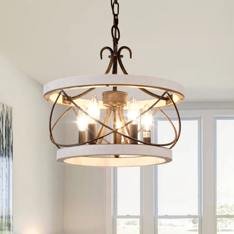 Reback 5 - Light Drum Solid Wood Chandelier with Metal Accents