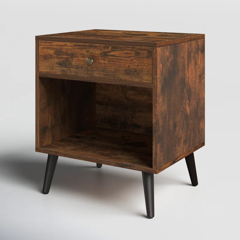 Vansant 1 - Drawer Nightstand with Drawer and Open Compartment, Solid Wood Legs