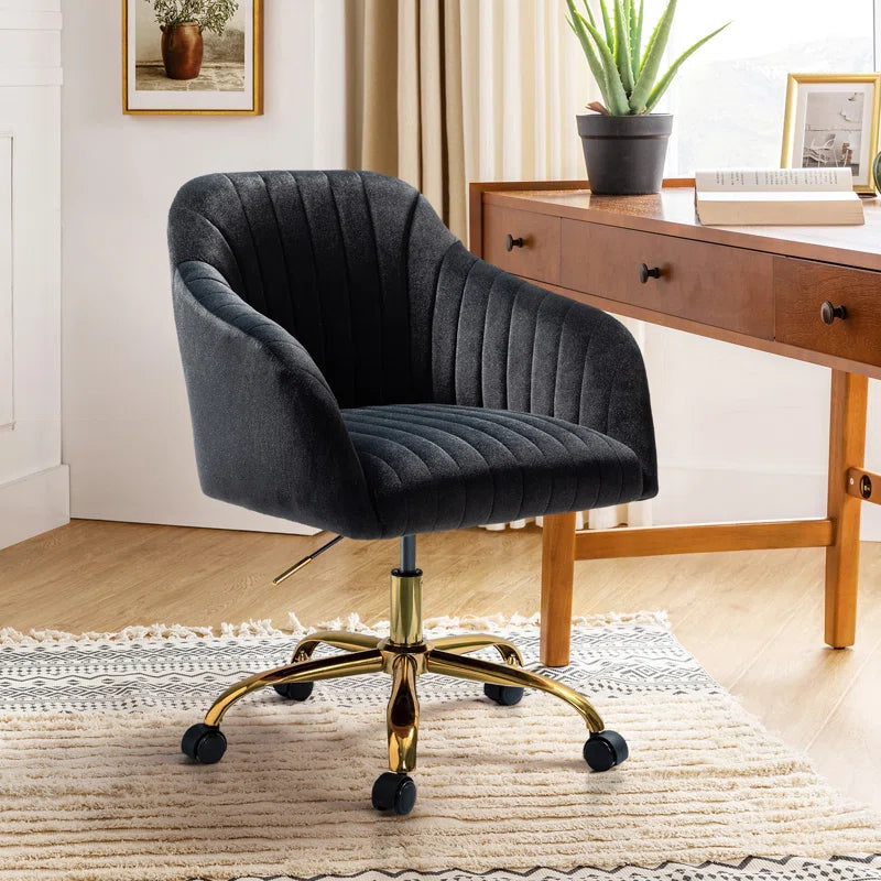 Adan Modern Velvet Task Chair with Wood Frame and Back