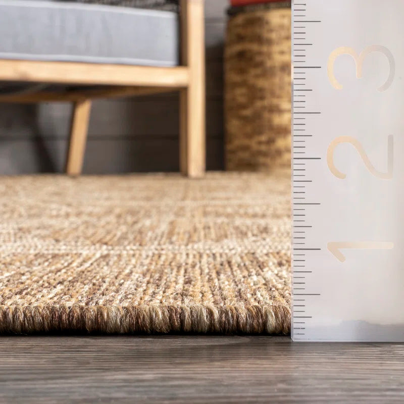 Geometric Indoor/Outdoor Rug for Living Room Patio Deck Front Porch Entryway Hallway Kitchen, Light Brown/Ivory