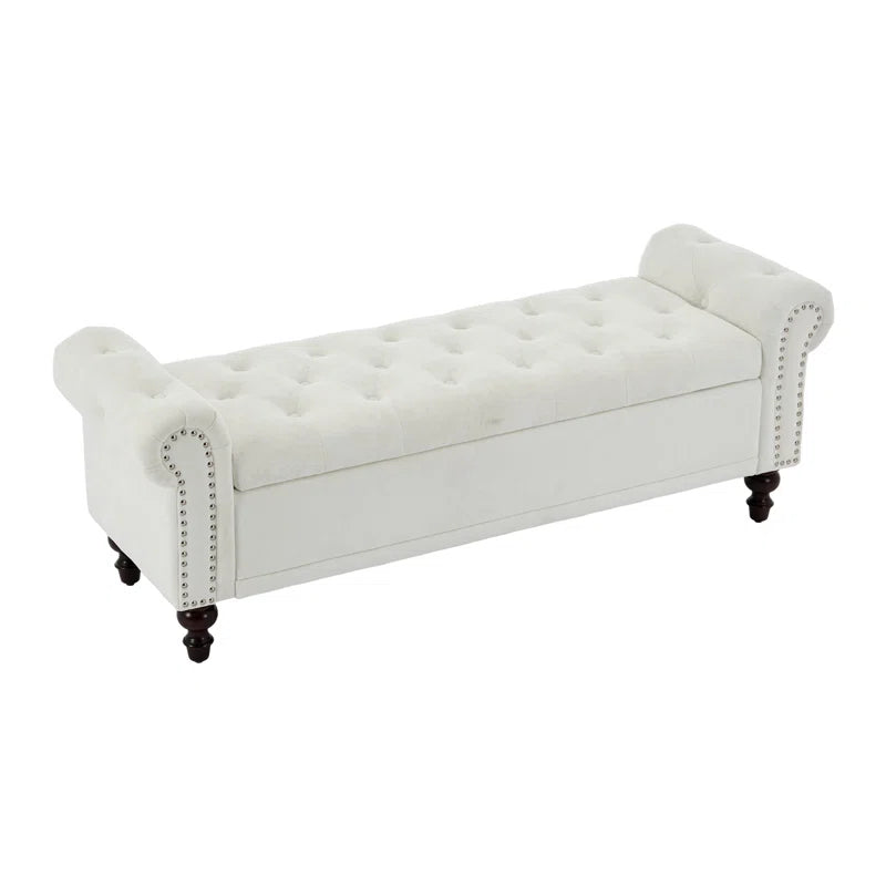 Velvet/Linen Upholstered Storage Bench with Segmented Storage Compartments