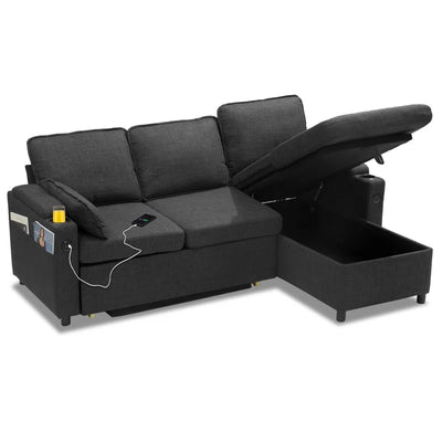 Vesna L-Shape 81" Wide Space-Saving Sleeper Sofa Upholstered Pull-Out Sofa Bed