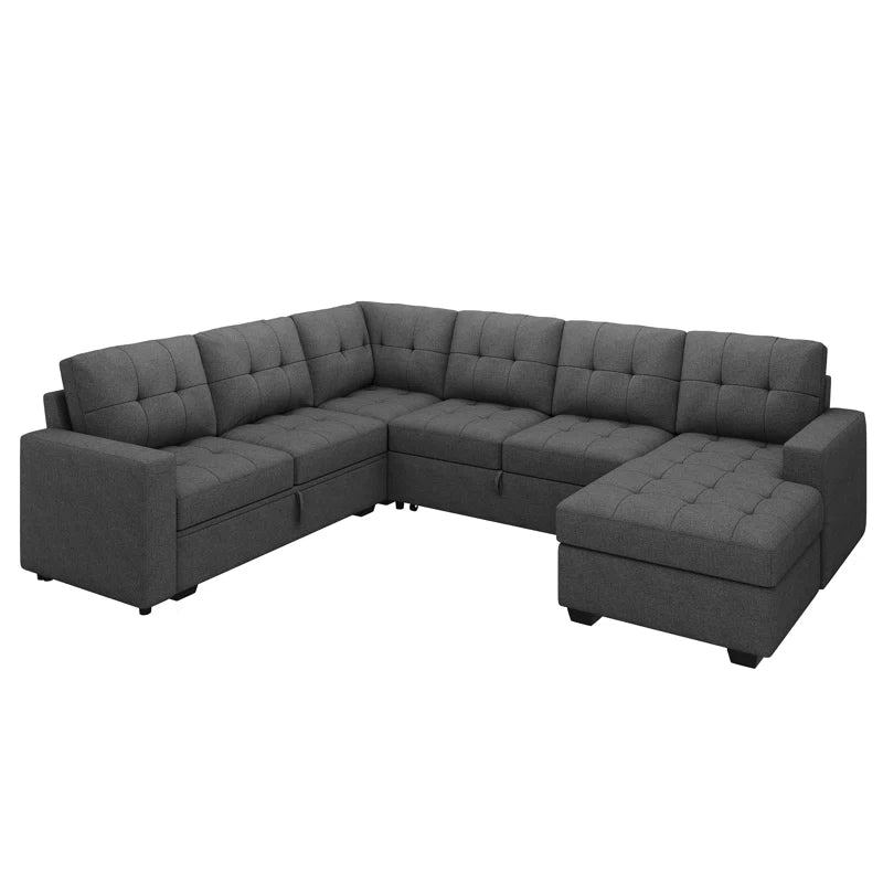 U-Shaped Sleeper Sectional Tufted Sofa Bed with Storage Chaise