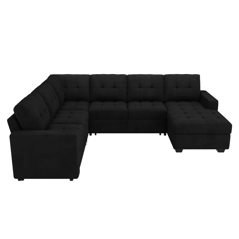 U-Shaped Sleeper Sectional Tufted Sofa Bed with Storage Chaise