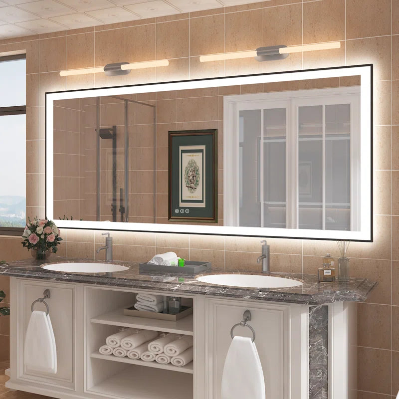 Aevar Super Bright Front & Back LED Lighted Anti-Fog Aluminum Alloy Framed Tempered Glass Bathroom/Vanity Mirror with ETL & 3-Year Warranty