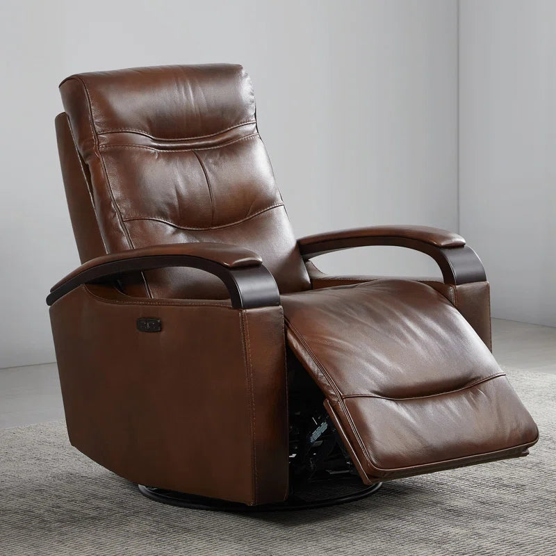 Elvina Genuine Leather Swivel Power Recliner