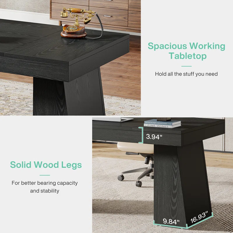 55 Inches Executive Desk with Double Trapezoid Base