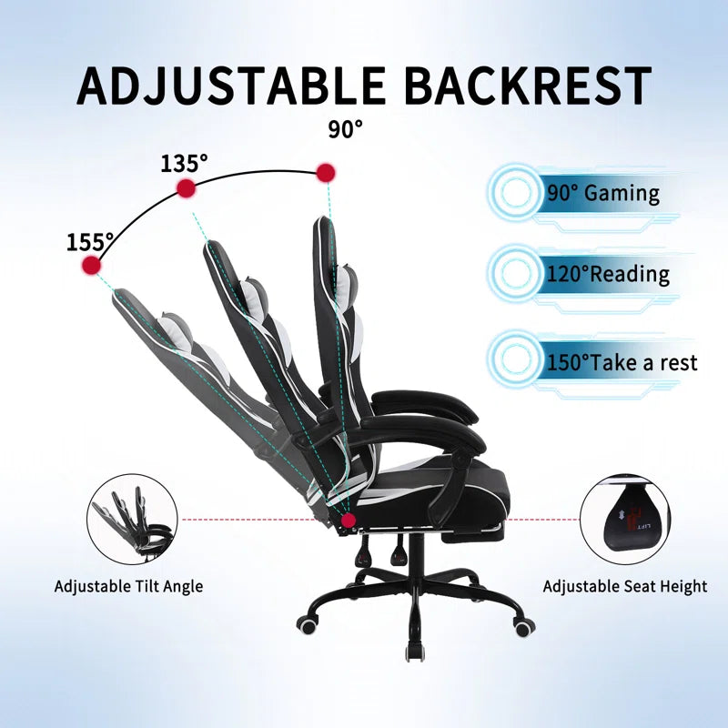 Ergonomic Gaming Chair Faux Leather Reclining Swiveling PC & Racing Massage Video Game Chair with Footrest