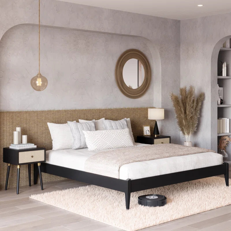 Dinkee Solid Wood Platform Bed without Headboard, Mid-Century Modern Bed Frame
