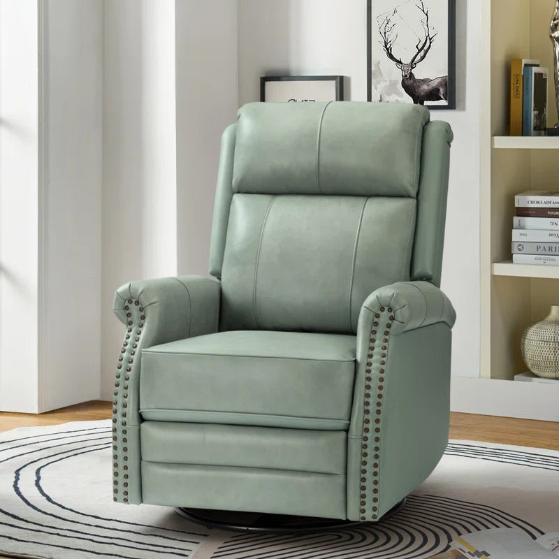 Anouschka 30.5" Wide Swivel Rocking Genuine Leather Manual Recliner