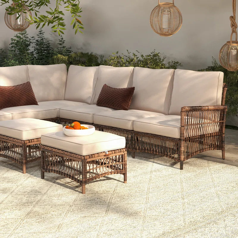 Direnzo 98" Wide Outdoor 6 - Person Outdoor Wicker L-Shaped Patio Sectional with Cushions