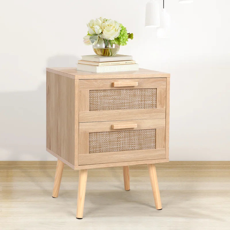 Spurlin Rattan Nightstand with 2 Storage Drawers