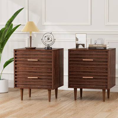 Jamyira 2 - Drawer Nightstands Set, Mid Century Modern End Table , Wooden Bedside Table in Brown