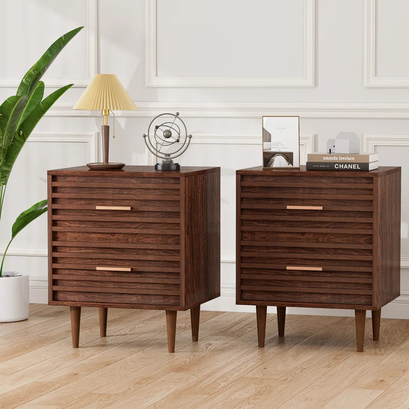 Jamyira 2 - Drawer Nightstands Set, Mid Century Modern End Table , Wooden Bedside Table in Brown