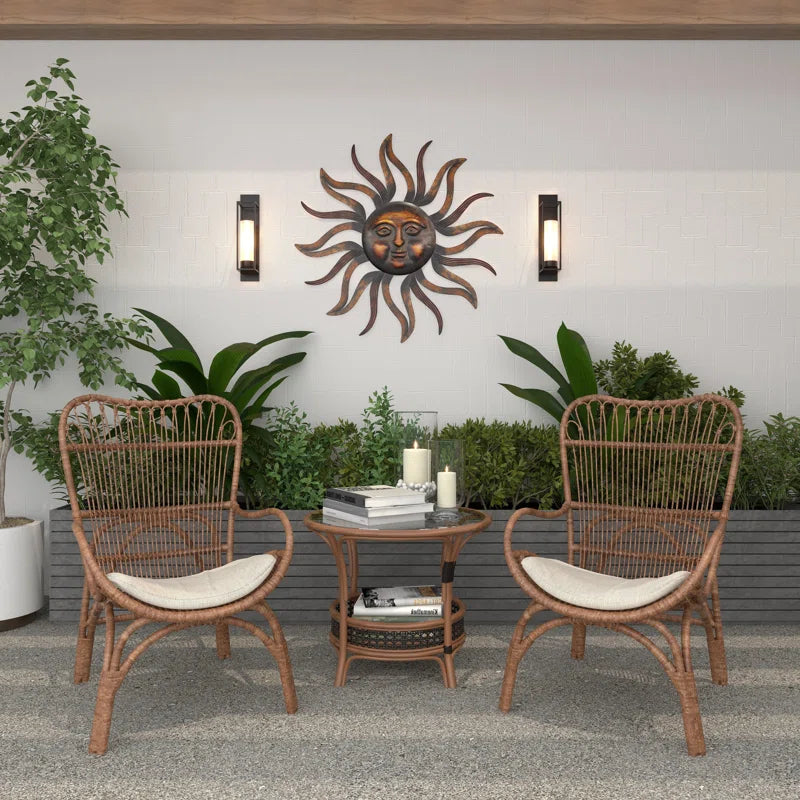 Metal Sun Home Wall Decor with Distressed Copper like Finish